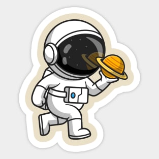 Cute Astronaut Holding Planet Cartoon Sticker